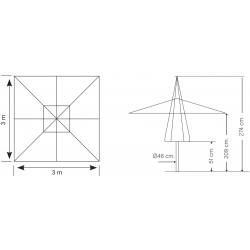 Parasol 3x3 Madera Plus Tela Olefin Parasoles Cuadrados CONVA CO844OL