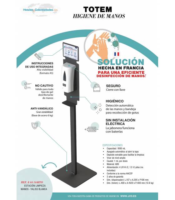 Totem Dispensador Gel automático Yaliss JVD Dispensadores Gel Hidroalcohólico JVD JV8441448TO