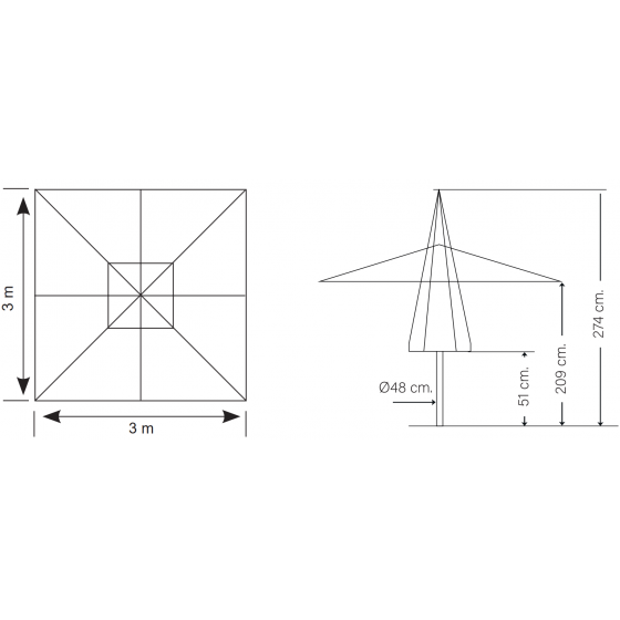 Parasol Madera Plus 3x3 Poliéster Parasoles Cuadrados CONVA CO844P30