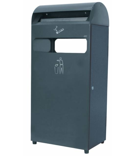 Papelera 50L con Cenicero Acero Galvanizado Papeleras Exterior  JV8991082