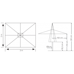 Parasol Rectangular 2x3 Heavy Duty Olefin Parasoles Rectangulares CONVA CO887OL