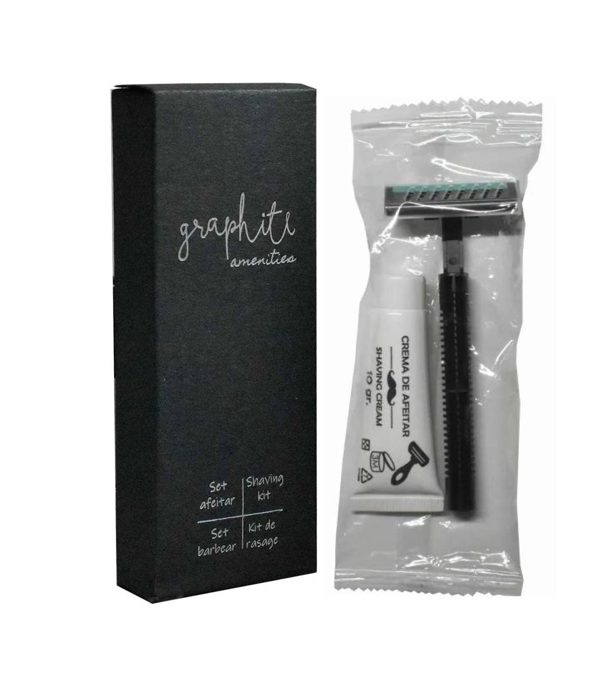 Kit Afeitar Hotel con Tubo Crema Serie Grafito 500uds Amenities Geyushi GY-SETAGRF