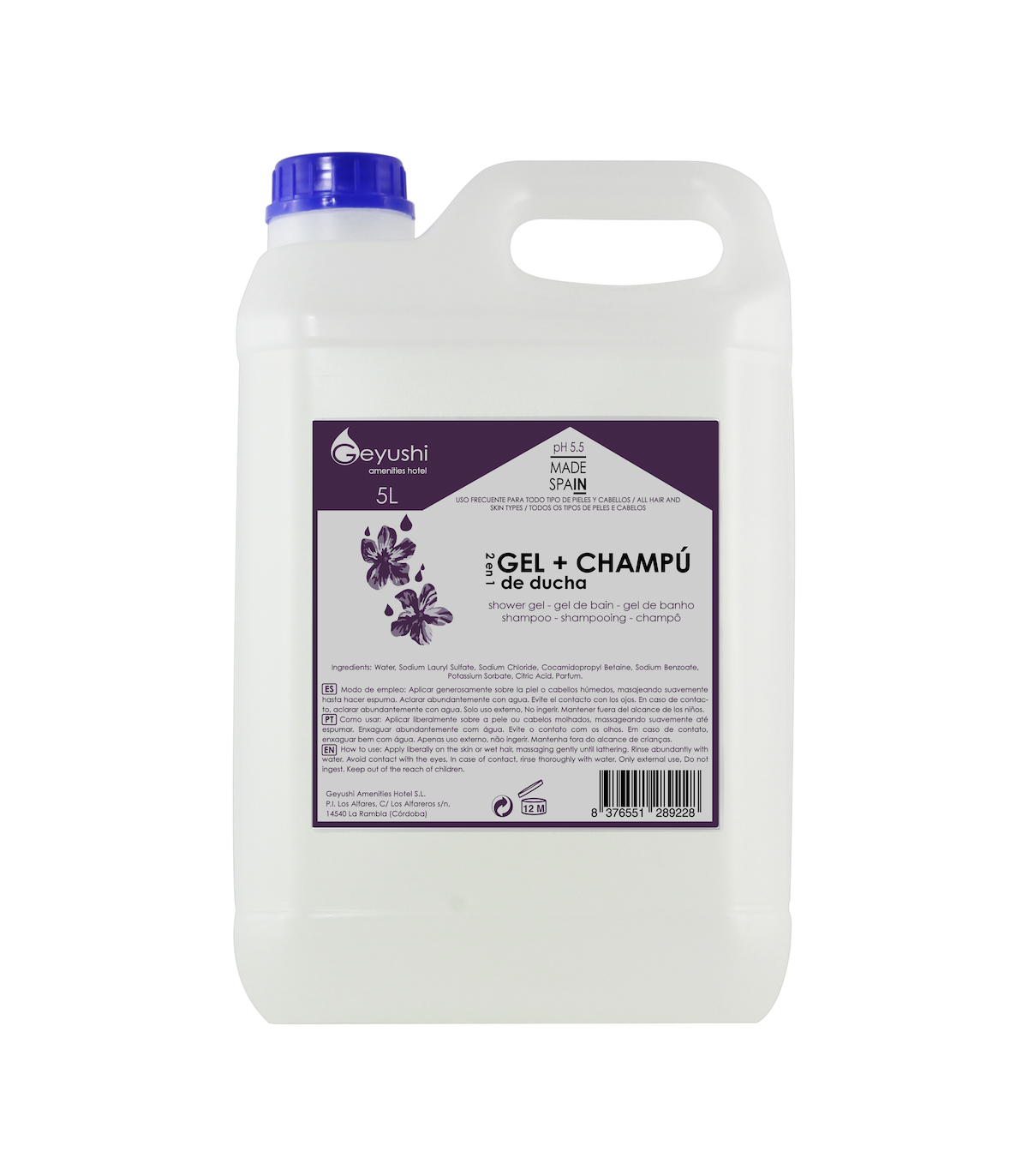 Gel & Champú Garrafa 5 litros 4 unidades Gel y Jabón Geyushi GY-GARRGCH5L