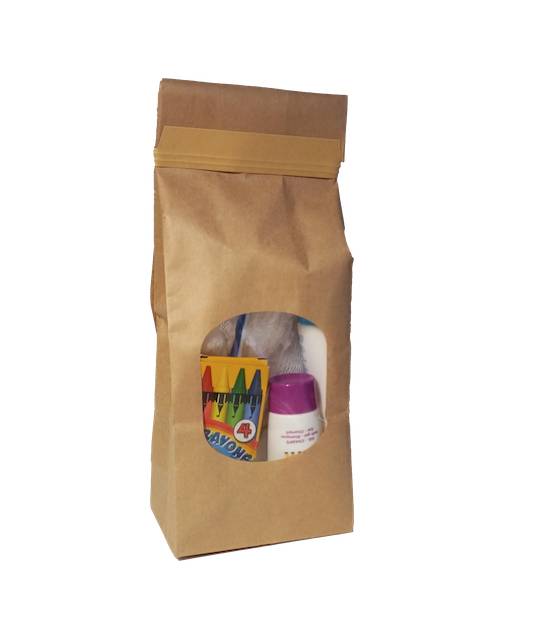 Kit Baño Infantil con Esponja Sweet Bubble Bolsa Kraft 60 uds Set Aseo Personal Geyushi GY-KISBCEK