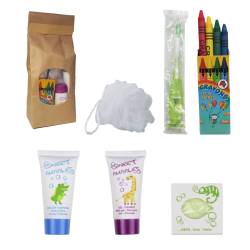 Kit Baño Infantil con Esponja Sweet Bubble Bolsa Kraft 60 uds Set Aseo Personal Geyushi GY-KISBCEK