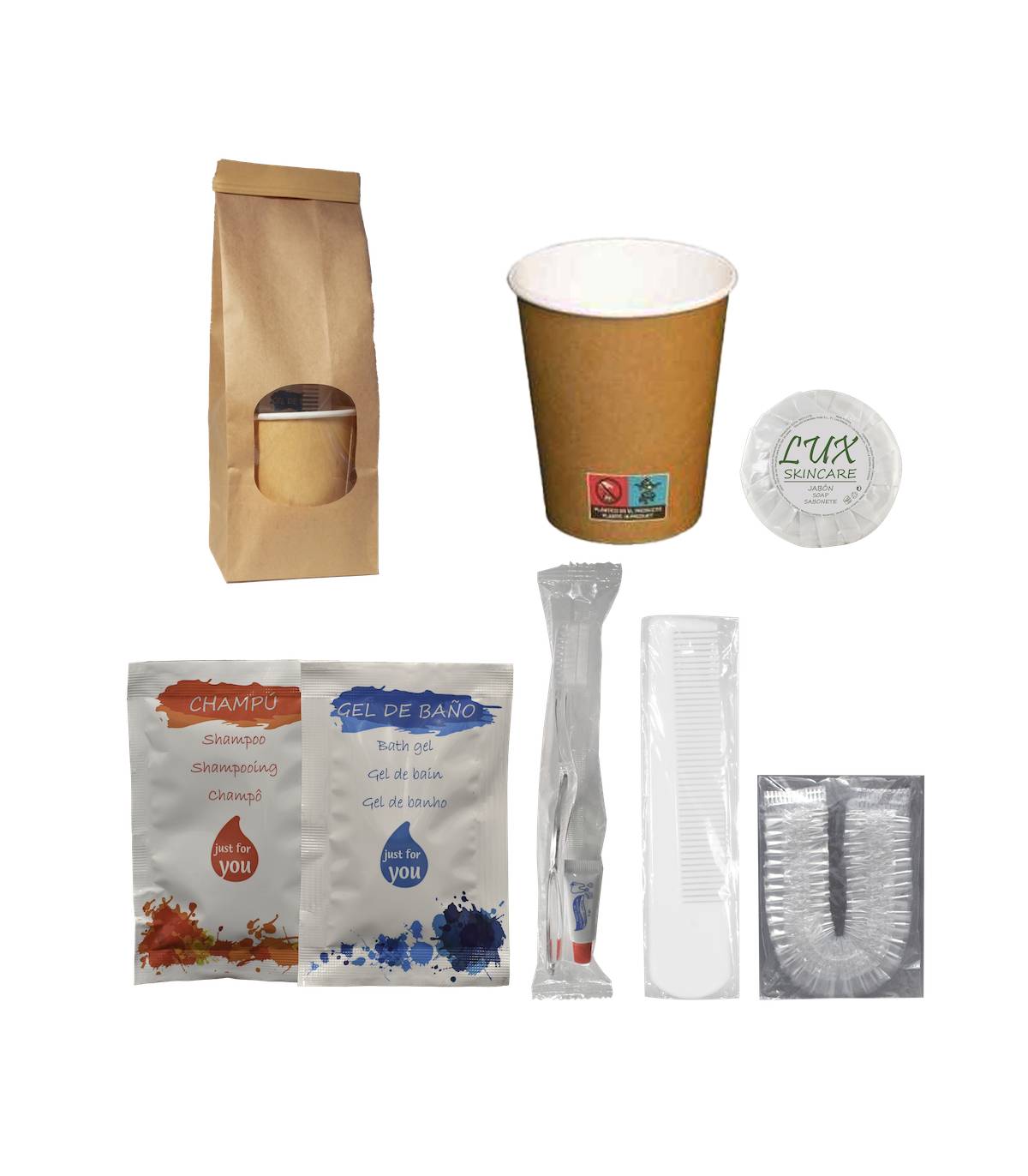 Set Amenities con Vaso Bolsa Kraft 90 uds Set Aseo Personal Geyushi GY-STVDAISYK