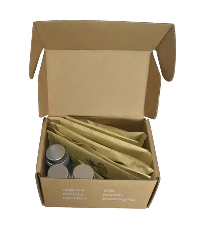 Kit Aseo Terra Nature Caja Cartón Kraft 56 uds Set Aseo Personal Geyushi GY-KTNK